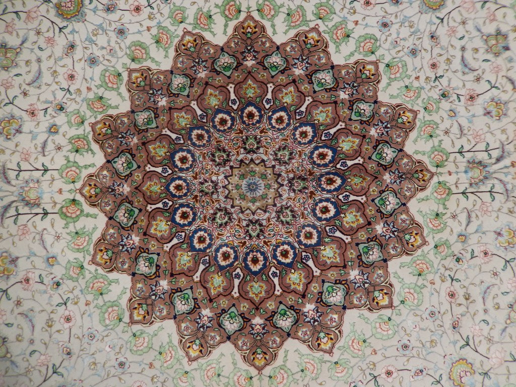 9.7 x 10 Authentic Persian 70 Raj Tabriz Rug 600 Kpsi High Quality Wool and Silk on Silk Amazing Carpet Handmade Iran #PIX-21868