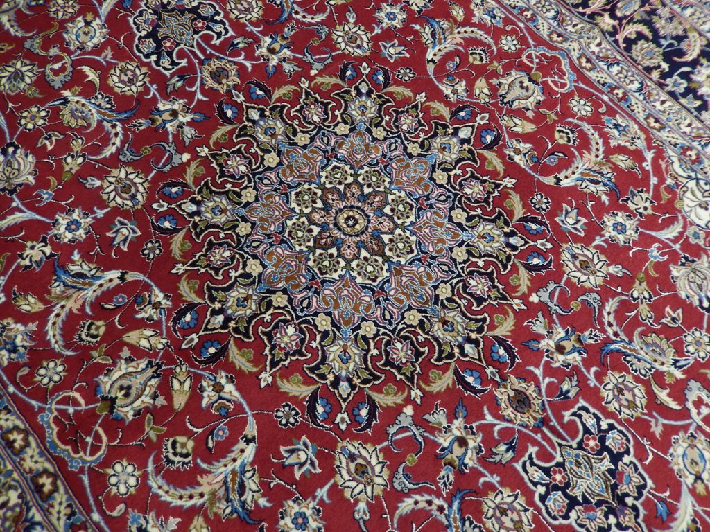 6.7 x 10.2 Signed Authentic Persian Esfahan Rug Wool and Silk 500 KPSI Genuine Iran #PIX-21983