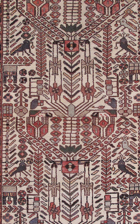 3.6 x 5 Persian Tribal Rasht Rug Primitive Birds #PIX-82752