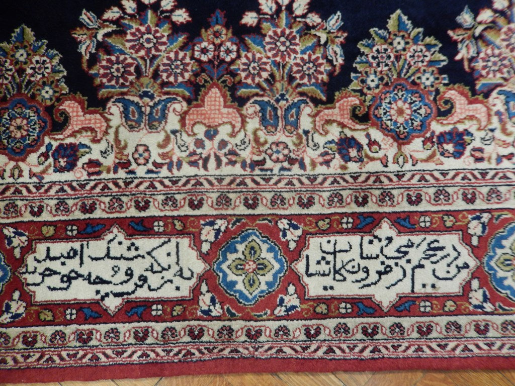 6 x 9.2 Handmade Turkish Rug Open Field Kerman BLUE Arabic Writing #PIX-23139