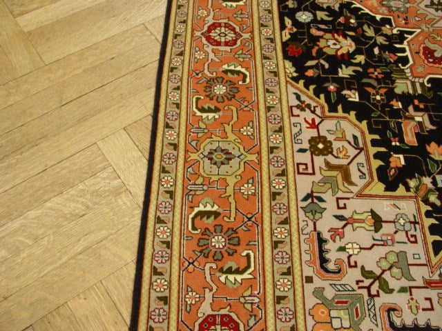 5 x 6.9 Fine Persian Tabriz Rug Wool and Silk 400 Kpsi Black Geometric #PIX-1683