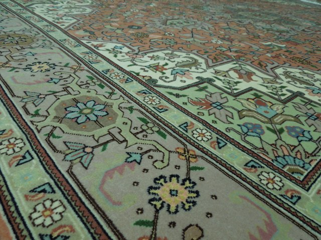 4.10 x 7 Authentic Fine Quality Tabriz Rug Wool and Silk 400 KPSI Geometric #PIX-16019