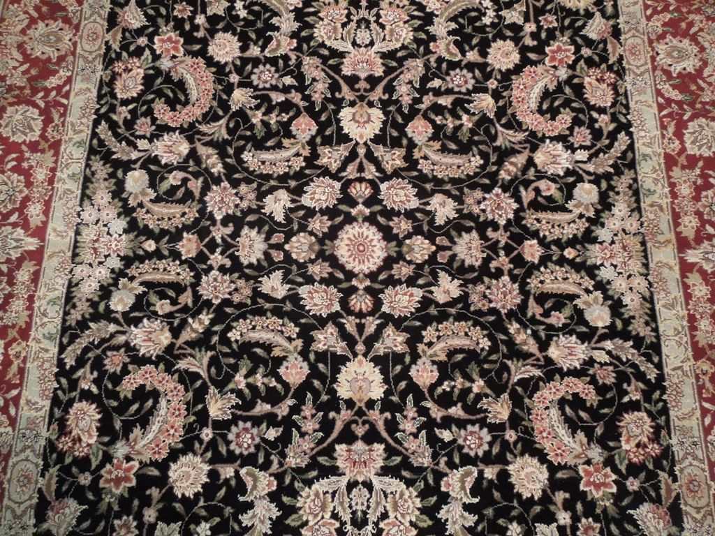 6 x 8.10 High Quality Wool and Silk New Handmade Rug BLACK #PIX-18826