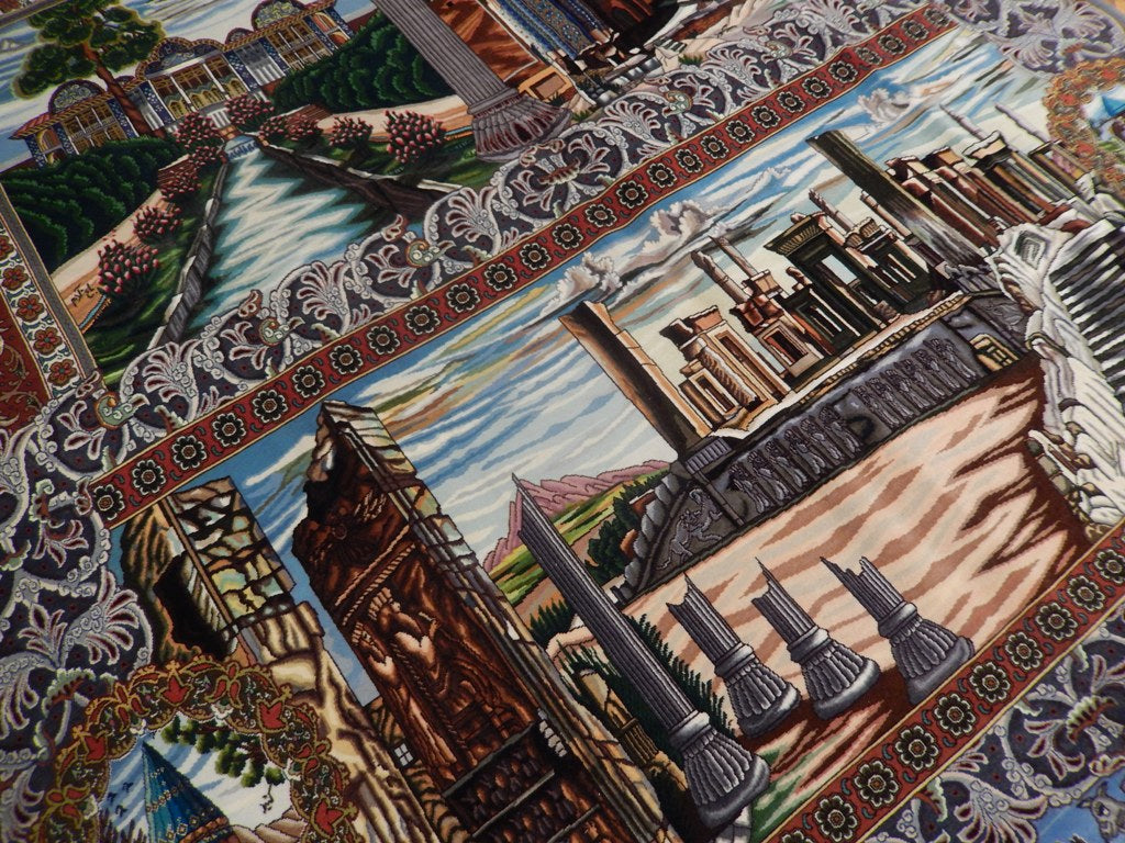 6.6 x 10 Authentic Iran Pictorial Persian Rug Wool and Silk 400 Kpsi #PIX-21967
