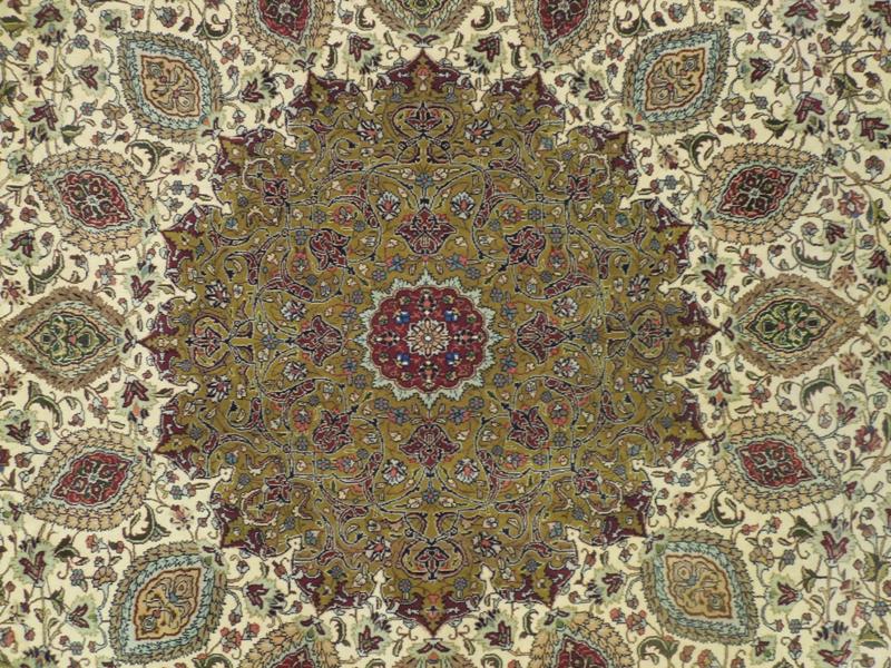 13.6 x 20.7 Persian Tabriz Rug Sheik Safi Ivory Green 400KPSI #PIX-17150