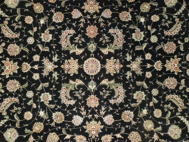 8.7 x 11.7 Wool and Silk Handmade Rug Black #PIX-17451