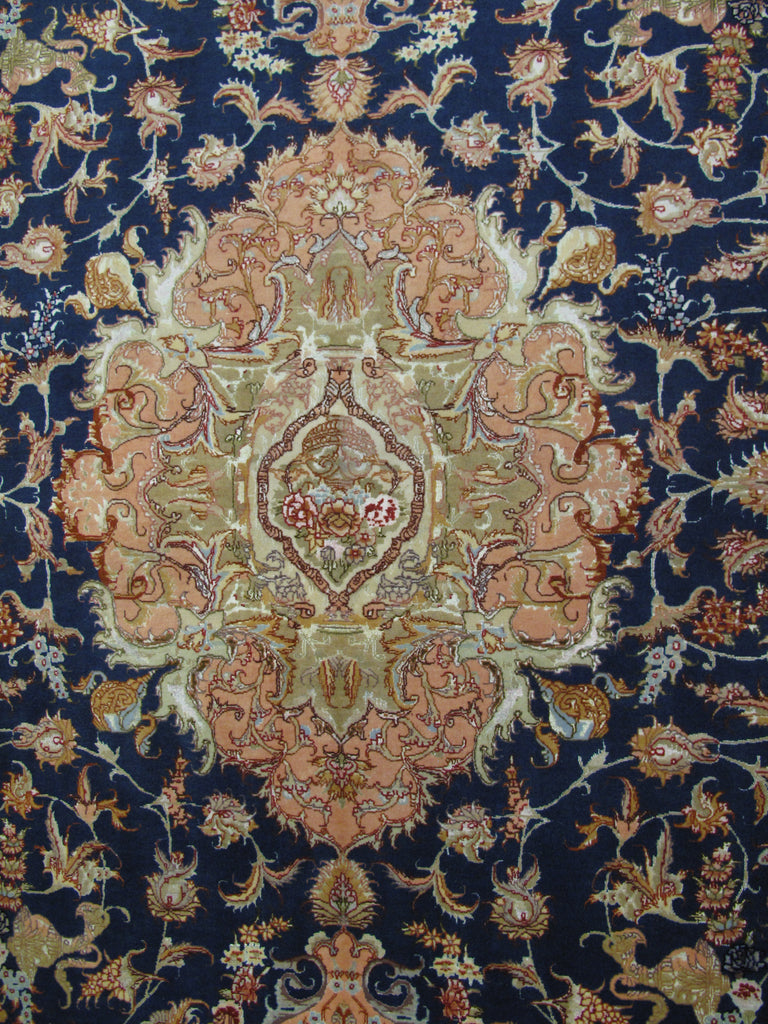 6.7 x 10.3 High Quality Genuine Persian Tabriz Rug Wool and Silk on Silk 400 Kpsi Royal Blue Peach #PIX-26292