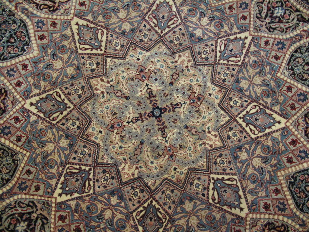 8 x 8 Fine Quality Wool and Silk Dom Esfahan Round Rug #PIX-26301