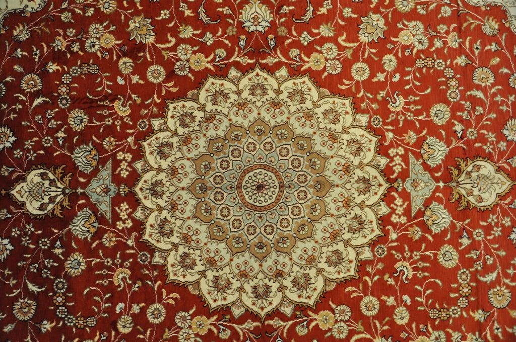 6 x 9 Handmade Silk Rug Traditional Tabriz Classic Medallion #PIX-27546