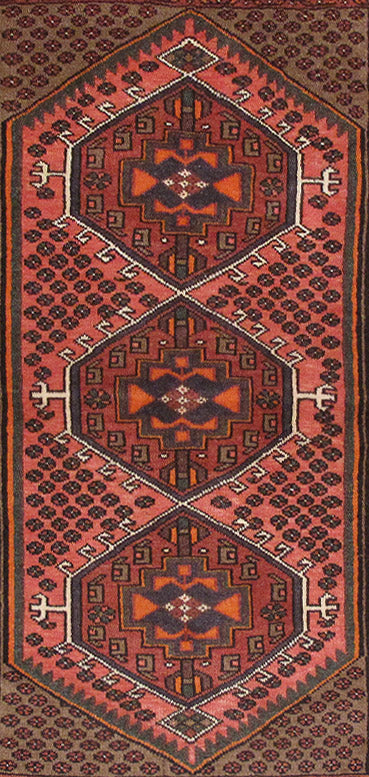 3.2 x 5 Persian Hamadan Tribal Rug Pink Red #PIX-82721