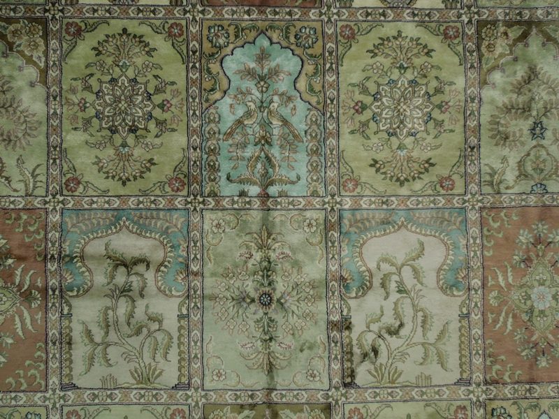 8.3 x 10.2 Handmade Silk Rug GREEN Multi Color Baktiar Box Pattern #PIX-17294