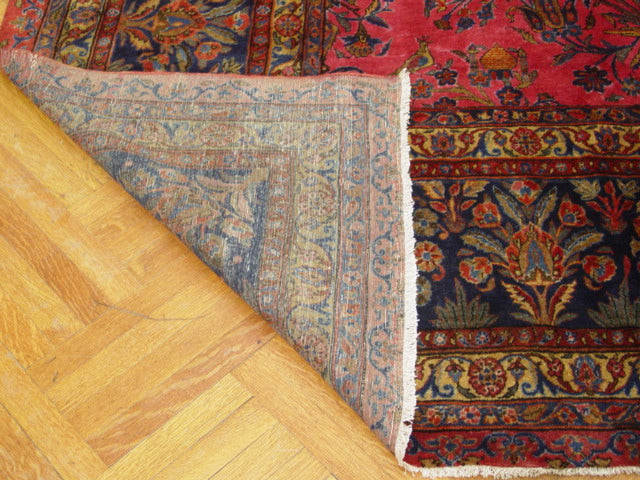 12.9 x 21  Antique Authentic Persian Kashan Sarouk Rug 1930's Real Handmade Iran Mahagony #PIX-259