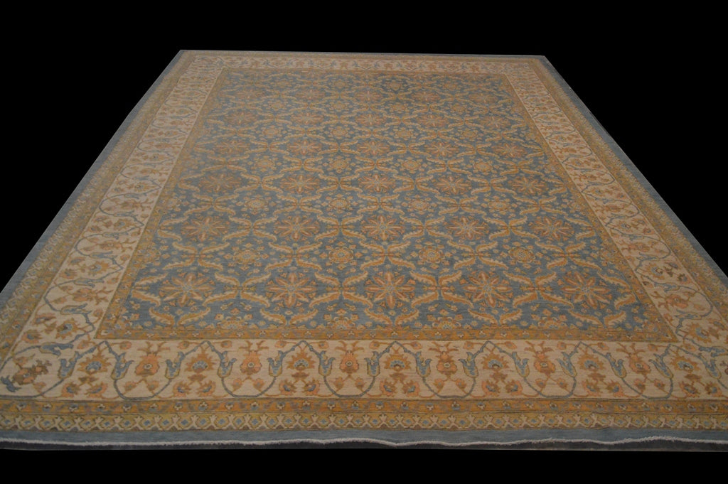 9.1 x 11.6 Light Blue Chobi Peshawar Handmade Wool Rug #PIX-28539