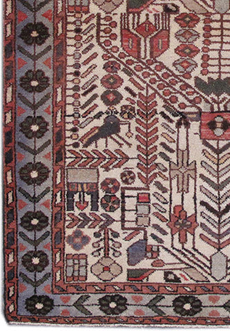 3.6 x 5 Persian Tribal Rasht Rug Primitive Birds #PIX-82752
