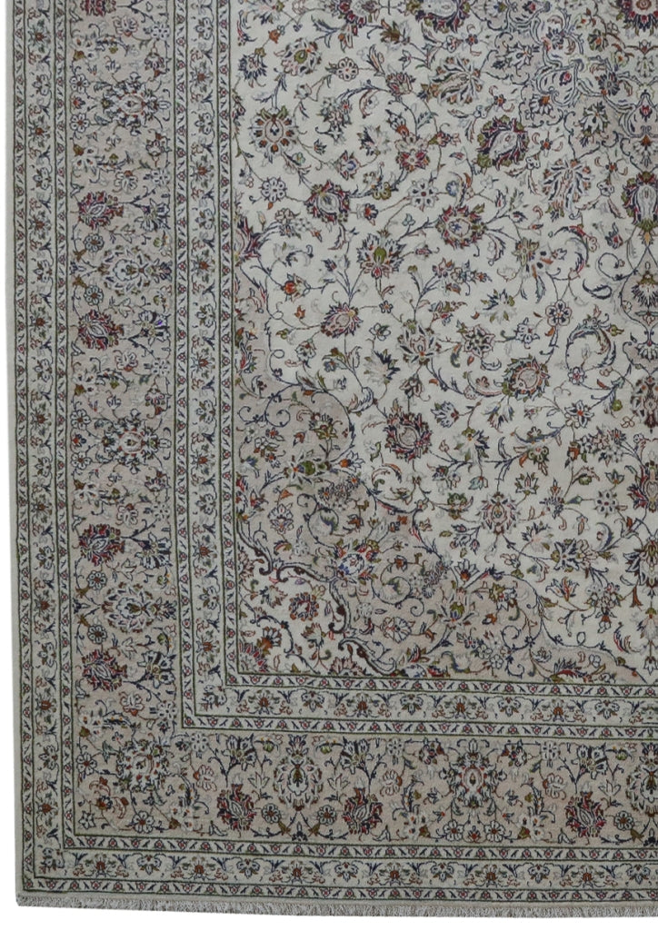 11.4 x 16.1 Signed Authentic Persian Kashan Rug Ivory #B-81177