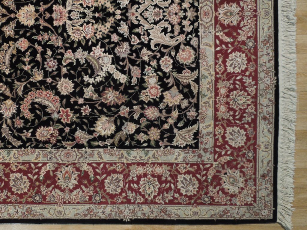 6 x 8.10 High Quality Wool and Silk New Handmade Rug BLACK #PIX-18826