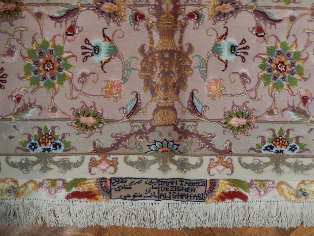 6.7 x 10.3 High Quality Persian Tabriz Rug Ivory Lavander Wool and Silk 400 Kpsi #PIX-21984
