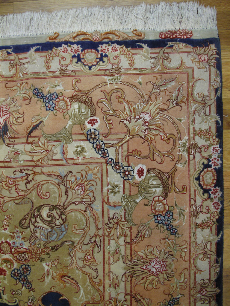 6.7 x 10.3 High Quality Genuine Persian Tabriz Rug Wool and Silk on Silk 400 Kpsi Royal Blue Peach #PIX-26292