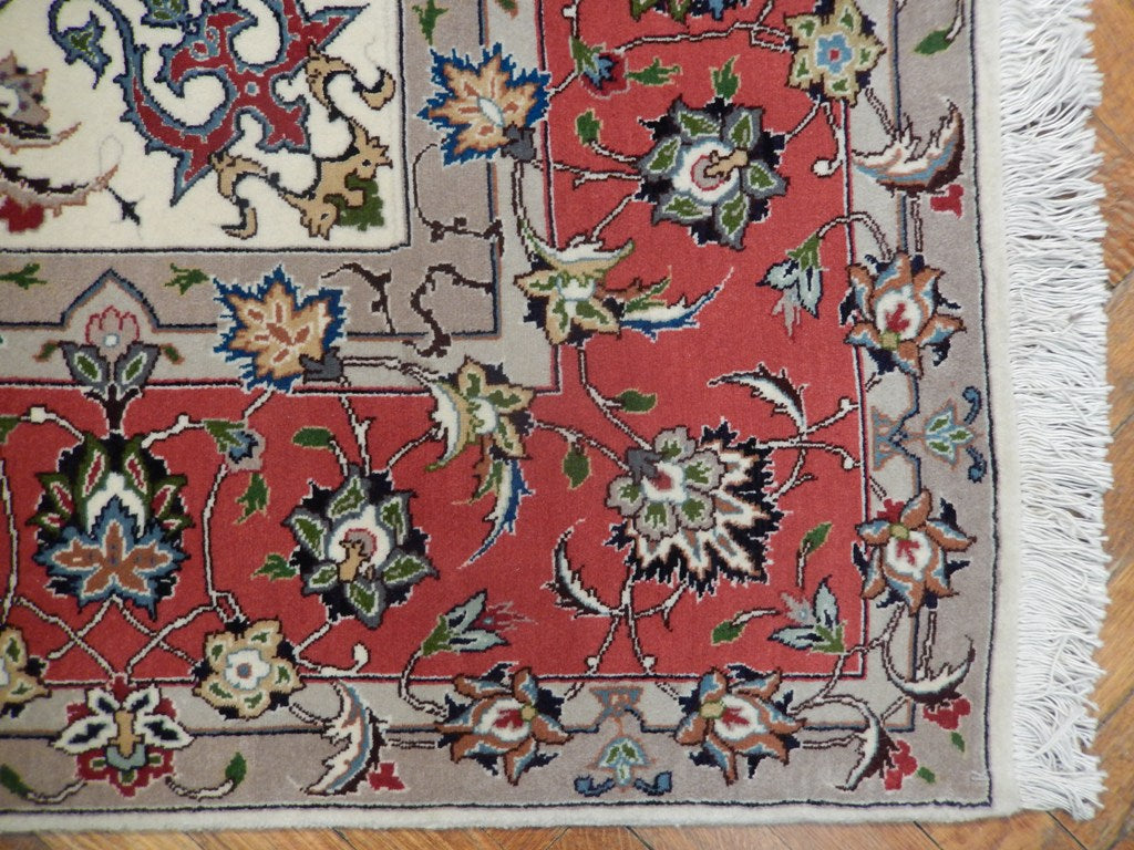 6.6 x 6.6 Square Authentic Persian Tabriz Rug Handmade Iran Wool and Silk 400 KPSI #PIX-21859