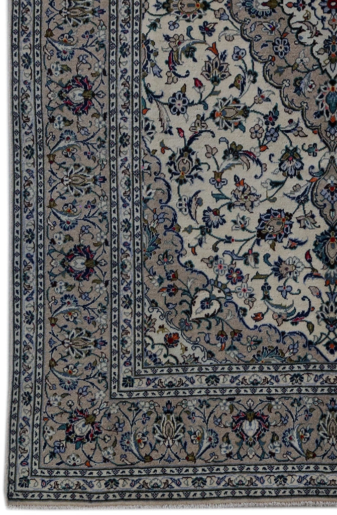 6.7 x 10 Signed Persian Ivory Blue Kashan Rug Iran #B-81215