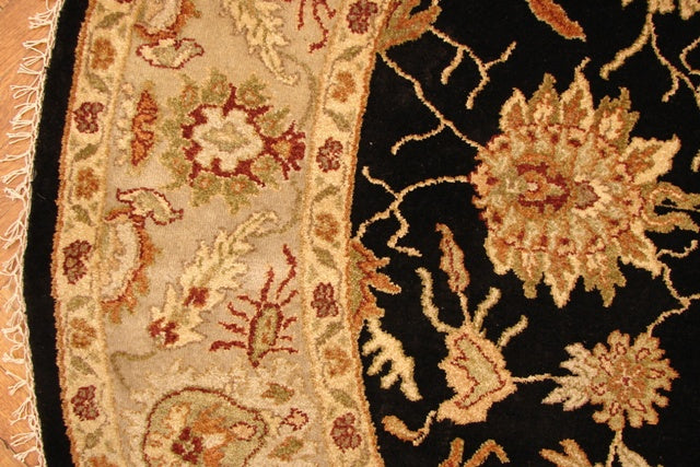 8.0 x 8.0 ROUND Quality Wool Handmade Rug BLACK  #PIX-14311