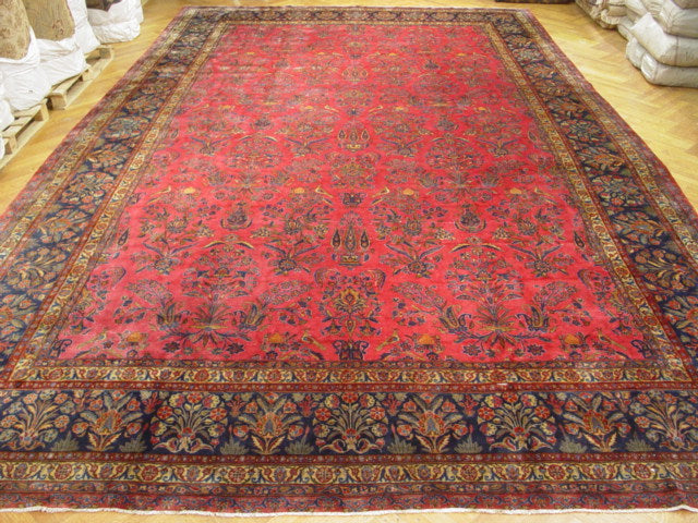 12.9 x 21  Antique Authentic Persian Kashan Sarouk Rug 1930's Real Handmade Iran Mahagony #PIX-259