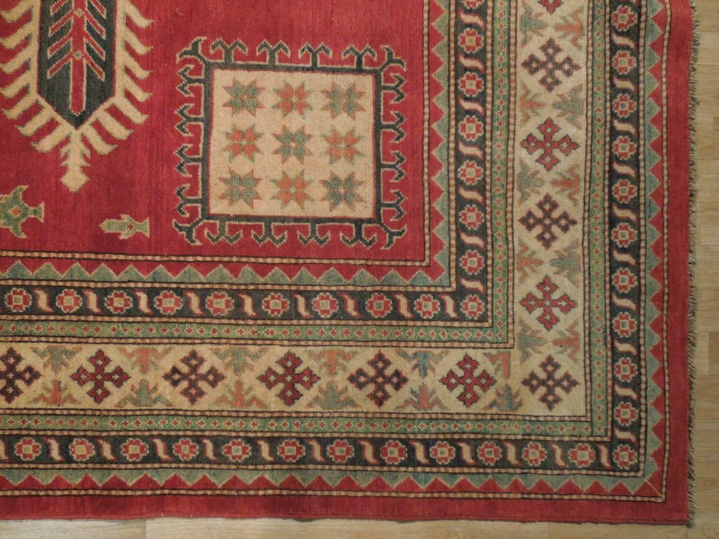 7.1 x 10.4 Orange Red Handmade Pakistan Kazak Wool Rug #PIX-19201