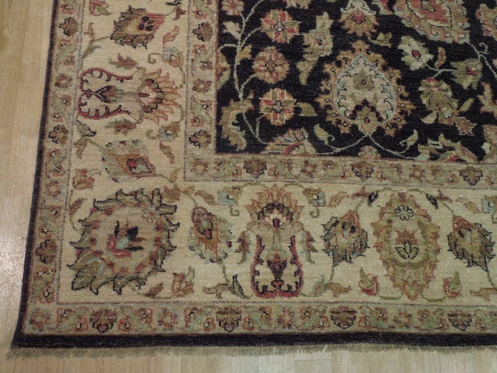 8 x 10 Charcoal Black Natural Wool Hand-Knotted Agra Rug #B-72573
