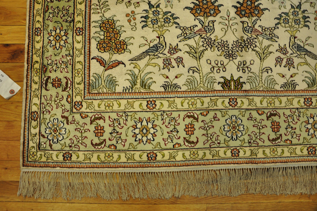 4 x 6 Handmade Silk Rug Birds Floral #PIX-28616