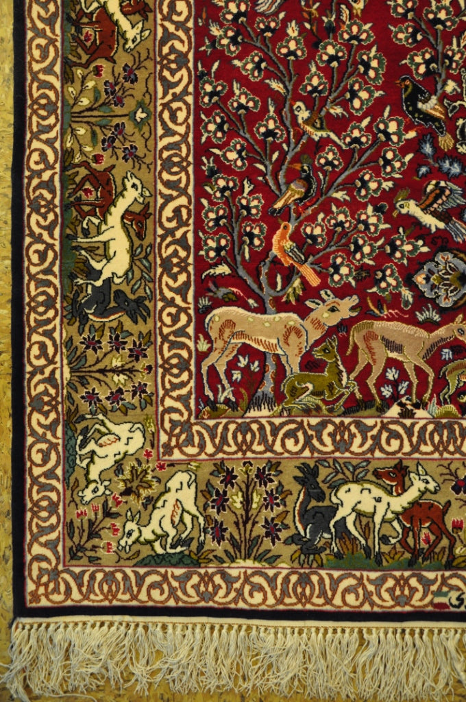 3.7 x 6.0 Fine Persian Esfahan  Prayer Rug  Animals #PIX-28996