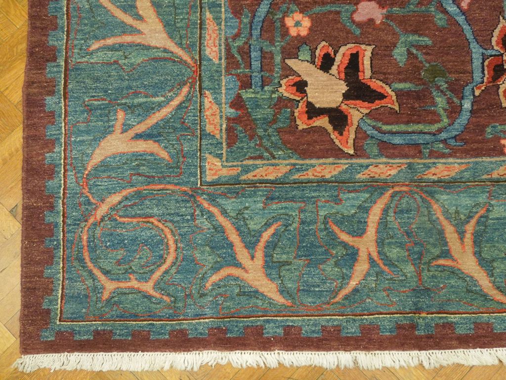 11.8 x 17 Chobi Peshawar Oushak Rug Handmade Pakistan Brown Green Rust #PIX-20099