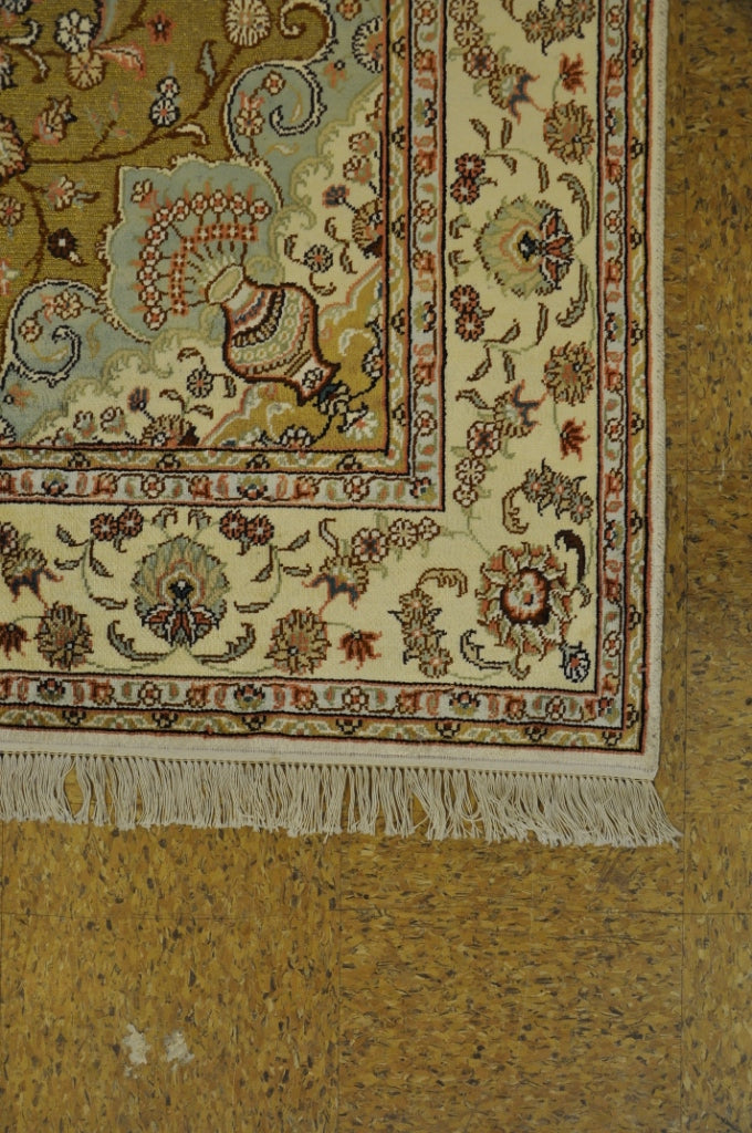 5 x 8 Classic Hand-Knotted Golden Rug Raised Silk Pile #PIX-27420