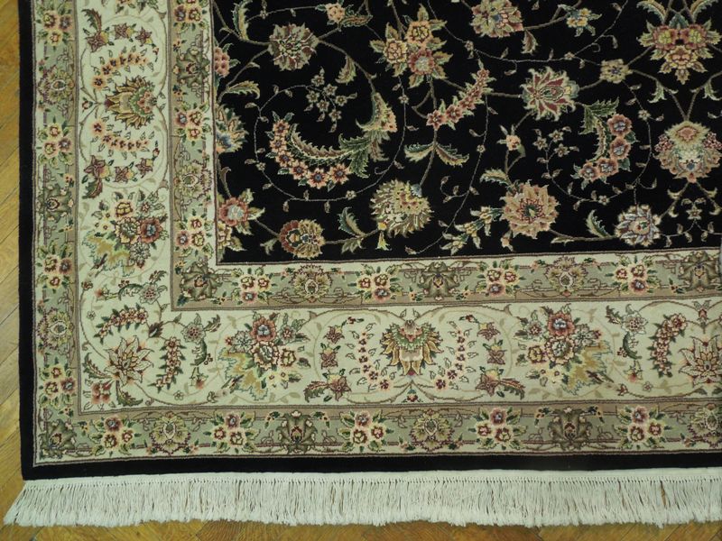 8.7 x 11.7 Wool and Silk Handmade Rug Black #PIX-17451