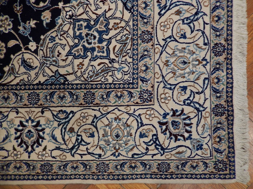 6.10 x 10.2 Authentic Persian Nain Wool and Silk Rug Handmade Iran Blue #PIX-22020
