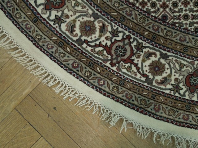 7 Feet ROUND Wool and Silk Tabriz Mahi Hand-knotted Rug 6.8 x 6.8 #PIX-15784
