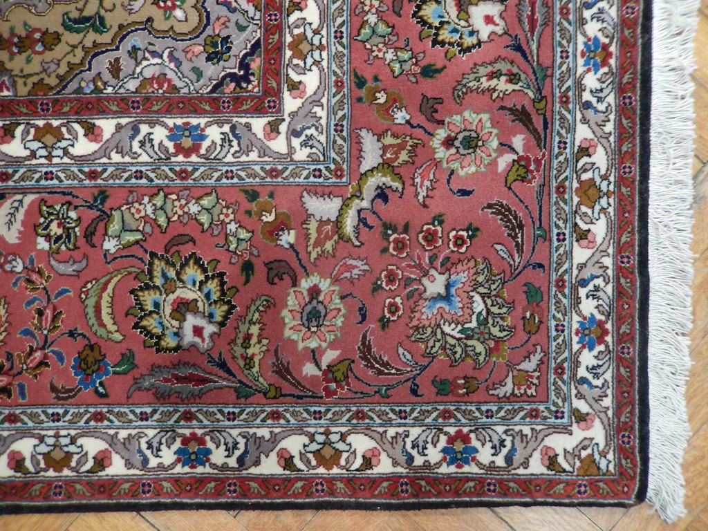 8.2 x 10 Authentic Persian Tabriz Rug Black Wool and Silk High Quality Handmade Iran 400 KPSI #PIX-21851