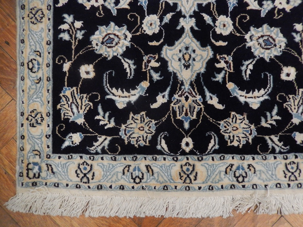 2.6 x 4 Persian Nain Rug Wool and Silk Blue #PIX-23058