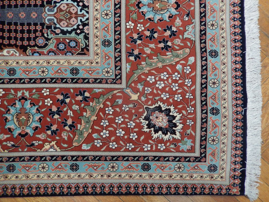10 x 13 Fine Authentic Persian Tabriz Rug Handmade Iran Wool and Silk  400 KPSI Black Unusual #PIX-21928