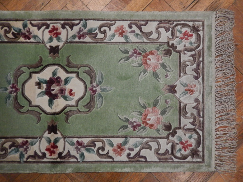 2 x 4 New Aubusson Rug Bamboo Silk Light Green #PIX-23046