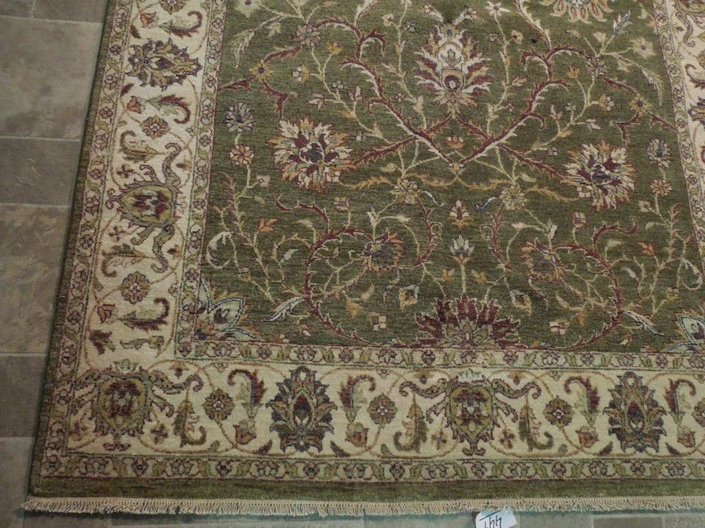 5.5 x 8.6 GREEN Quality Handmade Wool Ziglar Rug #B-74029