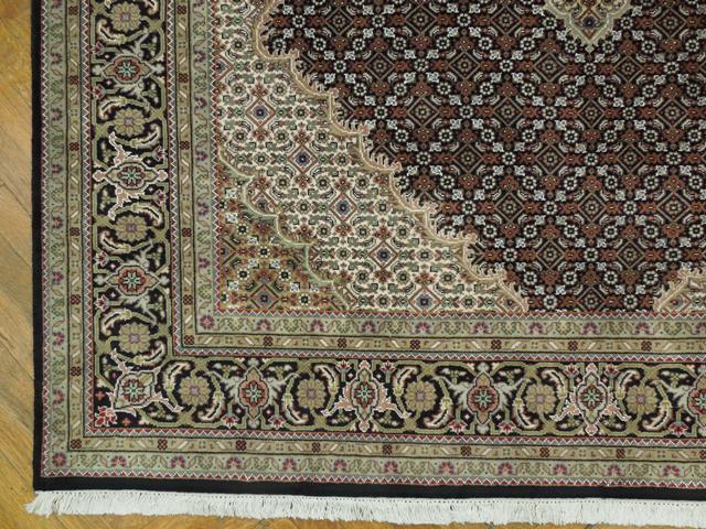 5.9 x 8 Fine Wool and Silk Black Mahi Tabriz Handmade Rug #PIX-16793