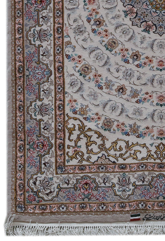 3.7 x 5.6 SIGNED Super Fine Quality Authentic Persian Esfahan Rug Wool and Silk 500 KPSI #B-82357
