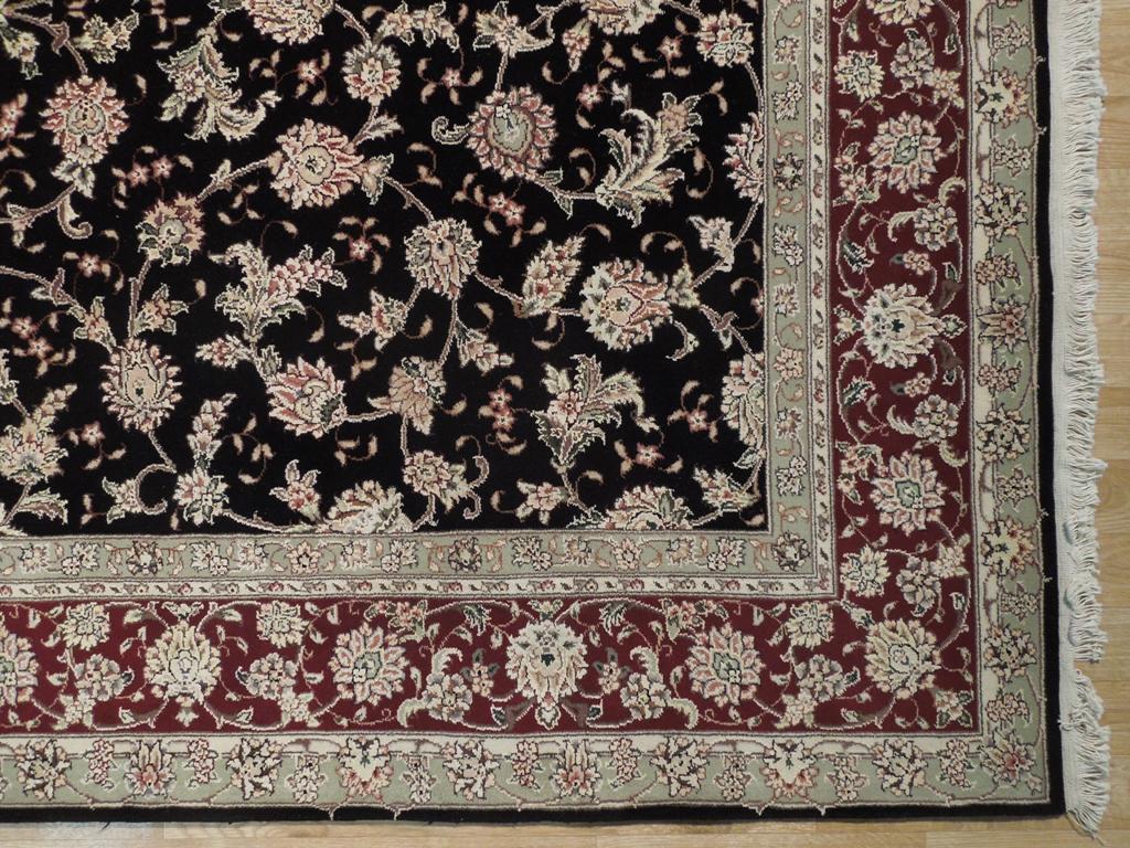 6 x 9 High Quality Handmade Rug Wool and Silk BLACK Burgundy #PIX-18825