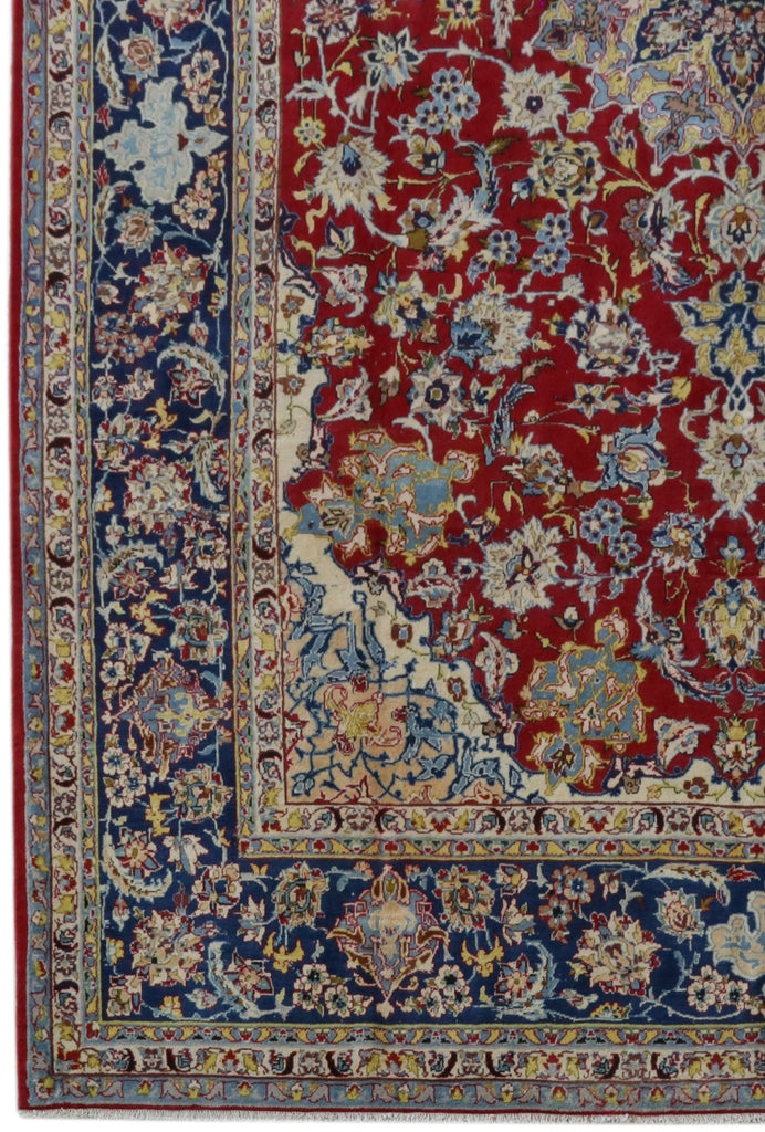 10.7 x 15.8 SIGNED CARPET Persian Najafabad Esfahan Wool Rug Red Blue #B-81108