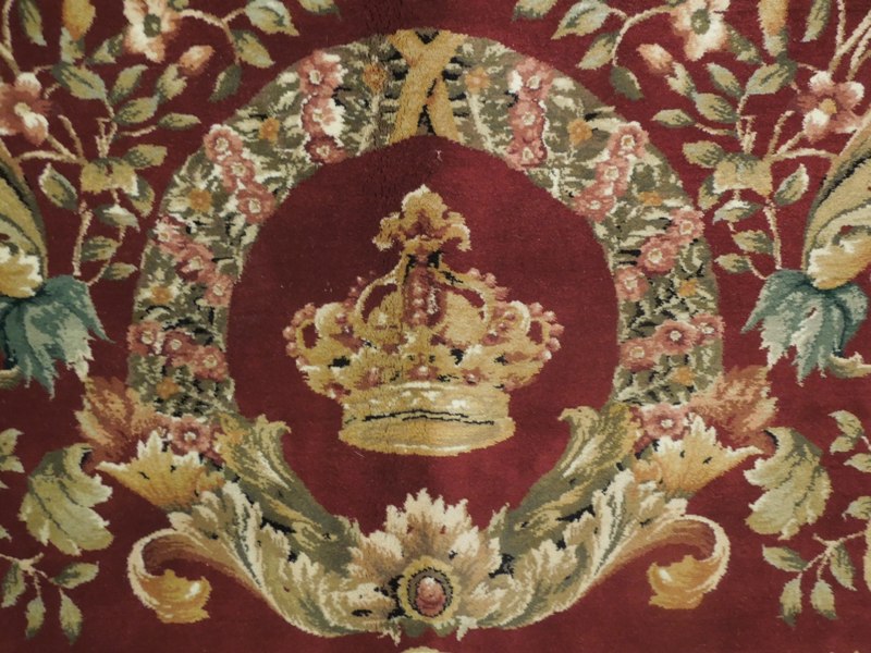 10.2 x 14 Amazing Handmade Rug French Savanerie Wool Burgundy Gold #PIX-17317