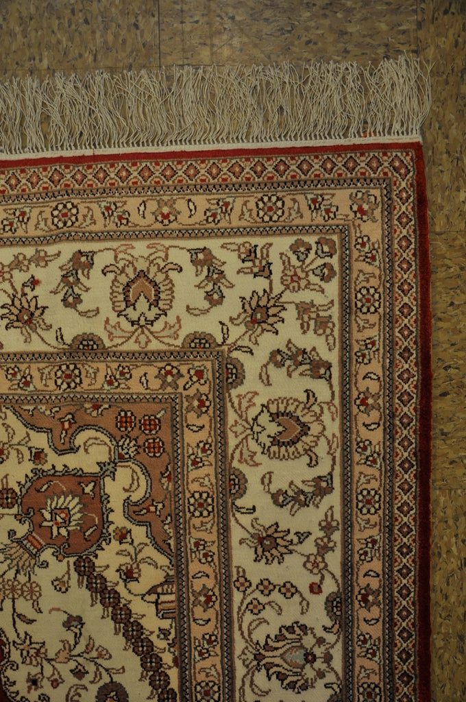 6 x 9 Handmade Silk Rug Traditional Tabriz Classic Medallion #PIX-27546