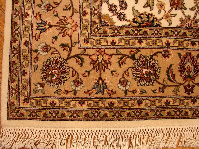 5.10 x 9 Silk & Wool Sino Tabriz Quality Handmade Rug Ivory Tan #PIX-13831