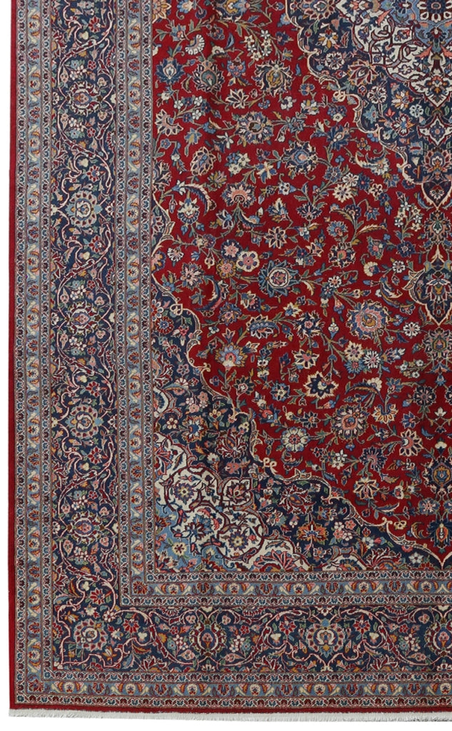 10.3 x 16.7 SIGBNED Persian Kashan Rug Authentic Red Blue #B-81157