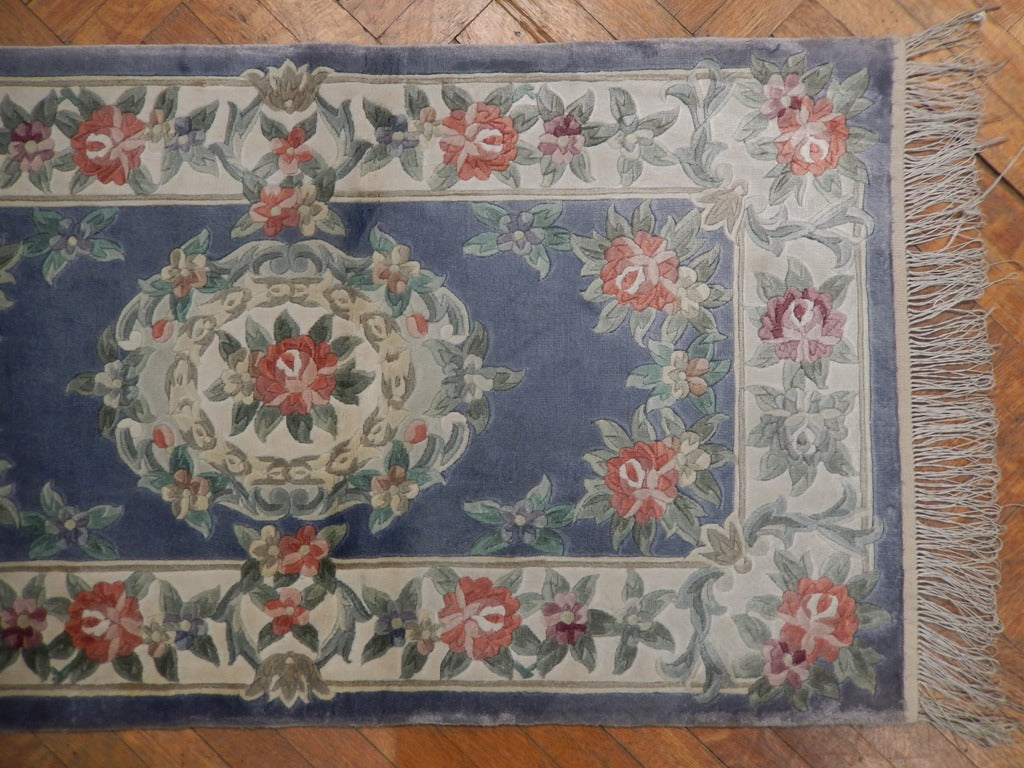 2 x 4 New Handmade Aubusson Carpet Bamboo Silk Light Blue #PIX-23045