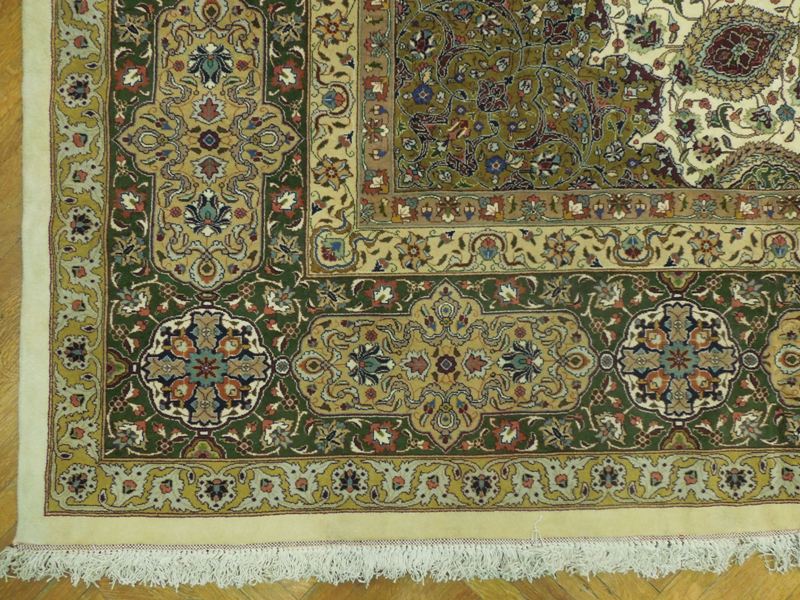 13.6 x 20.7 Persian Tabriz Rug Sheik Safi Ivory Green 400KPSI #PIX-17150